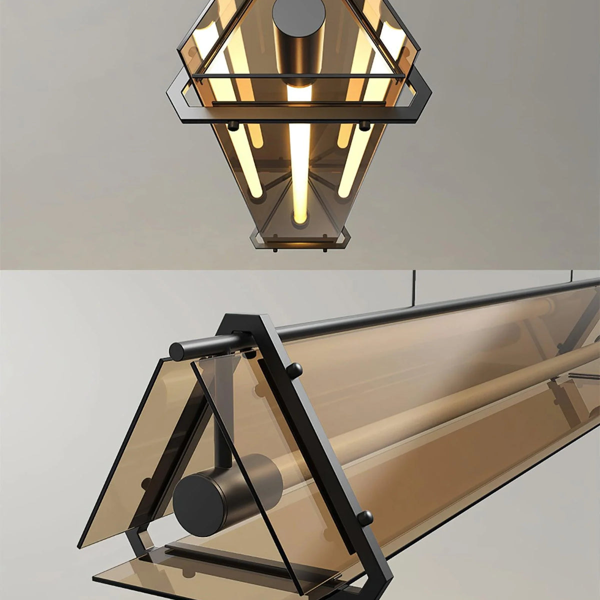 Arisha Industrial Triangle Metal/Glass Pendant Light, Gold