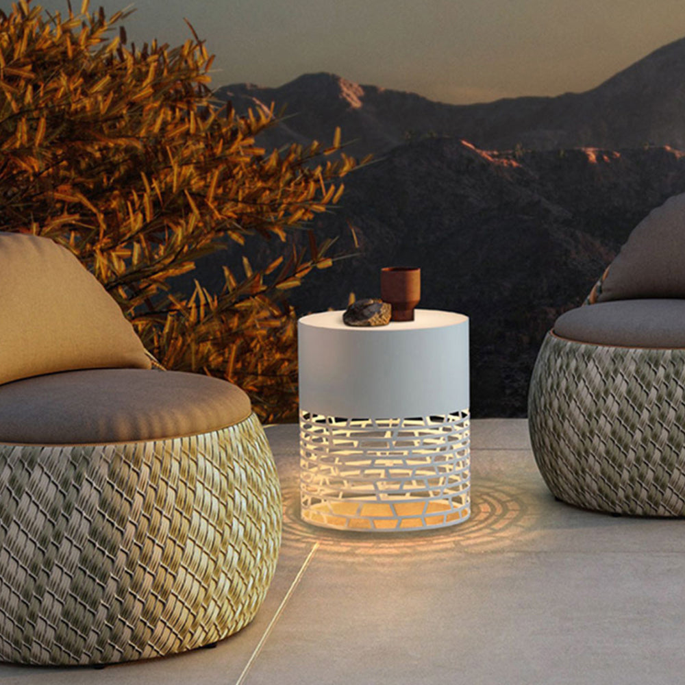 Ray Modern Metal Cylindrical Hollow Outdoor Path Light, White