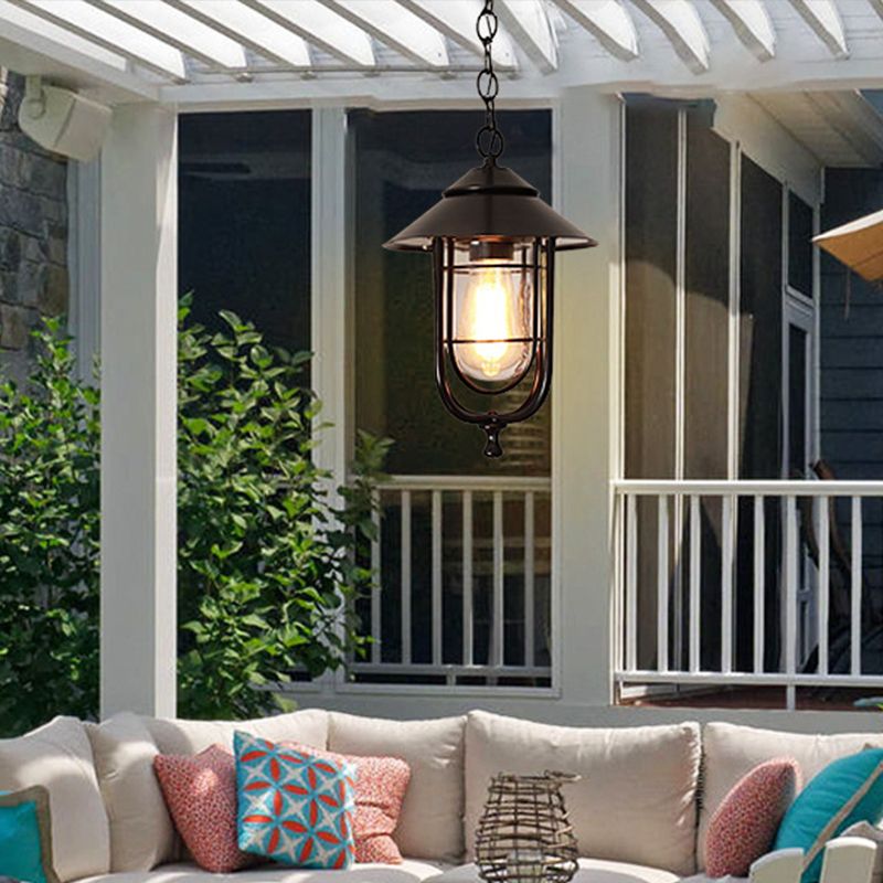Ray Retro Lantern Metal Pendant Light, Black/Bronze