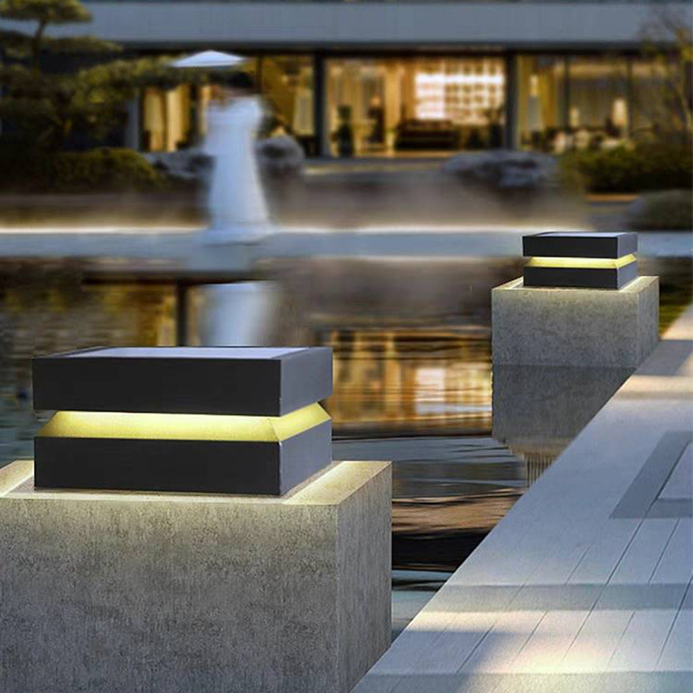 Ray Modern Concave Metal Black Outdoor Lamps, Solar