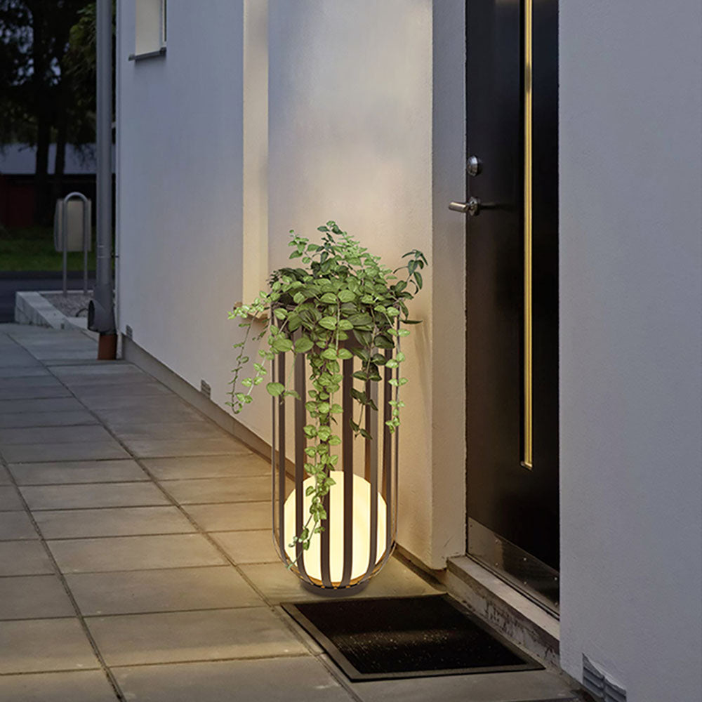 Ray Modern Globe Solar/Rechargeable Outdoor Floor Lamp, Black