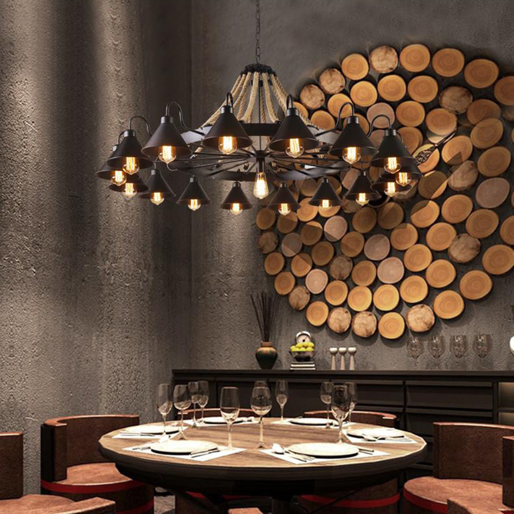Epoch Vintage Industrial Rope Chandelier  Living Room