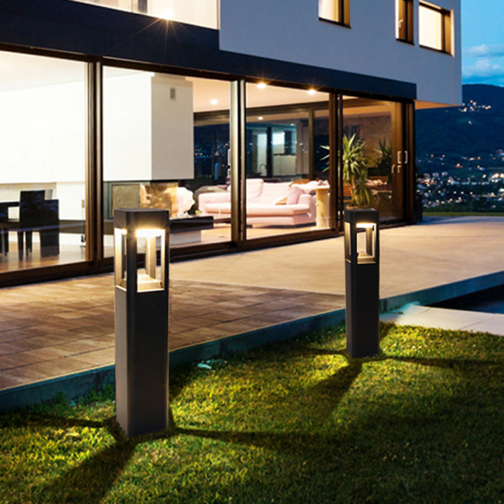 Ray Metal Rectangular Hollow Outdoor Path Light, Black