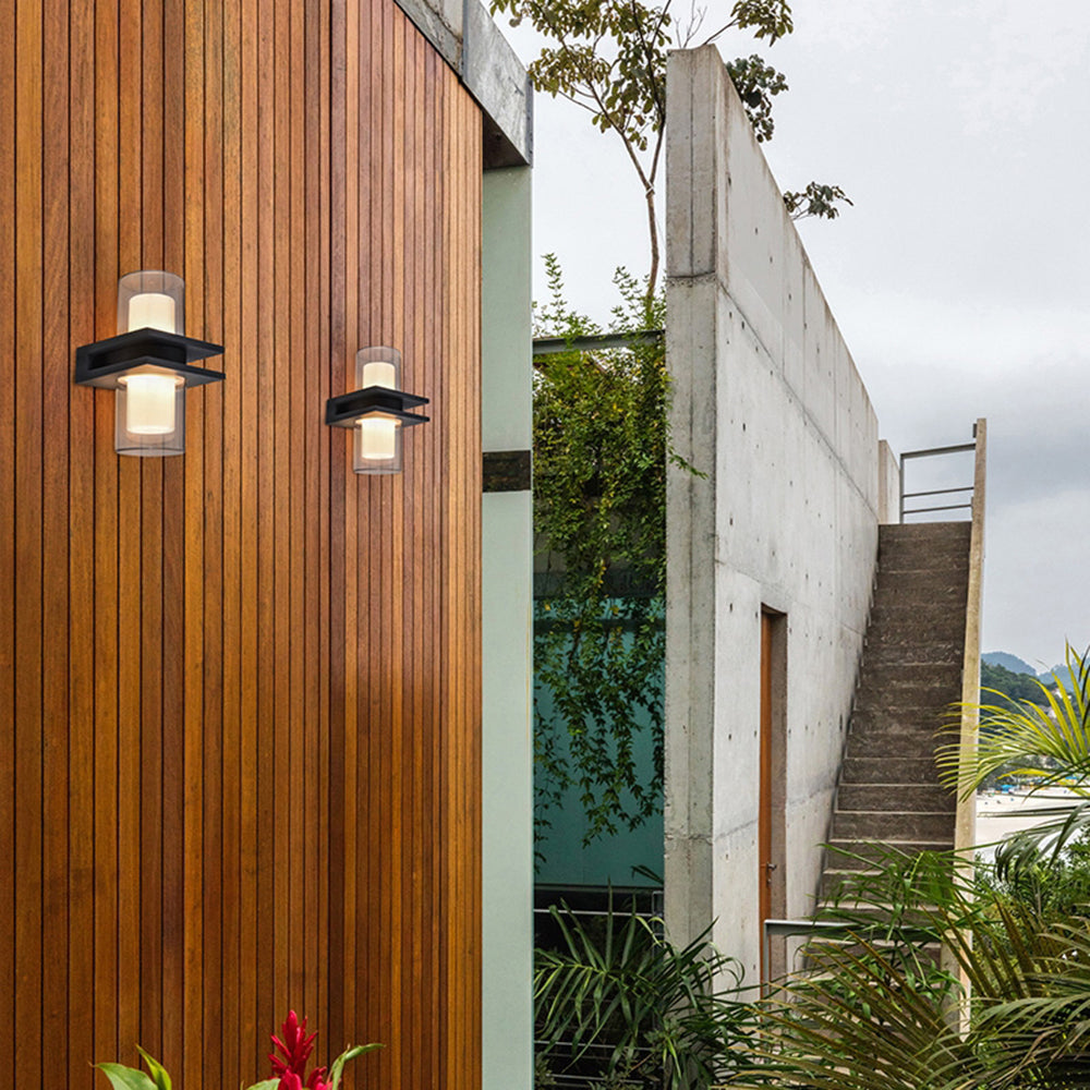 Ray Modern Cylindrical Metal Outdoor Wall Lamp With 2 Heads, Black