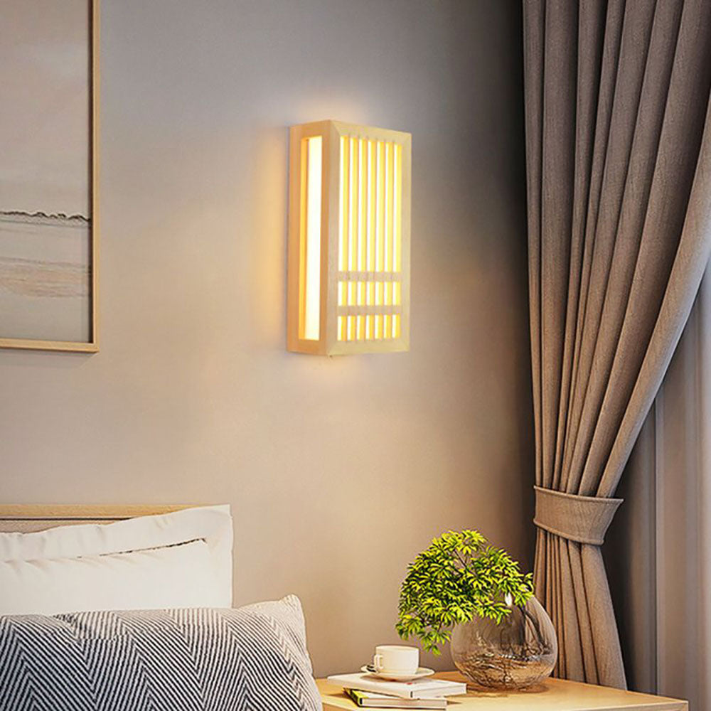 Muto Wall Lamp Rectangular Rustic, Wood/Acrylic, Log Color, Bedroom