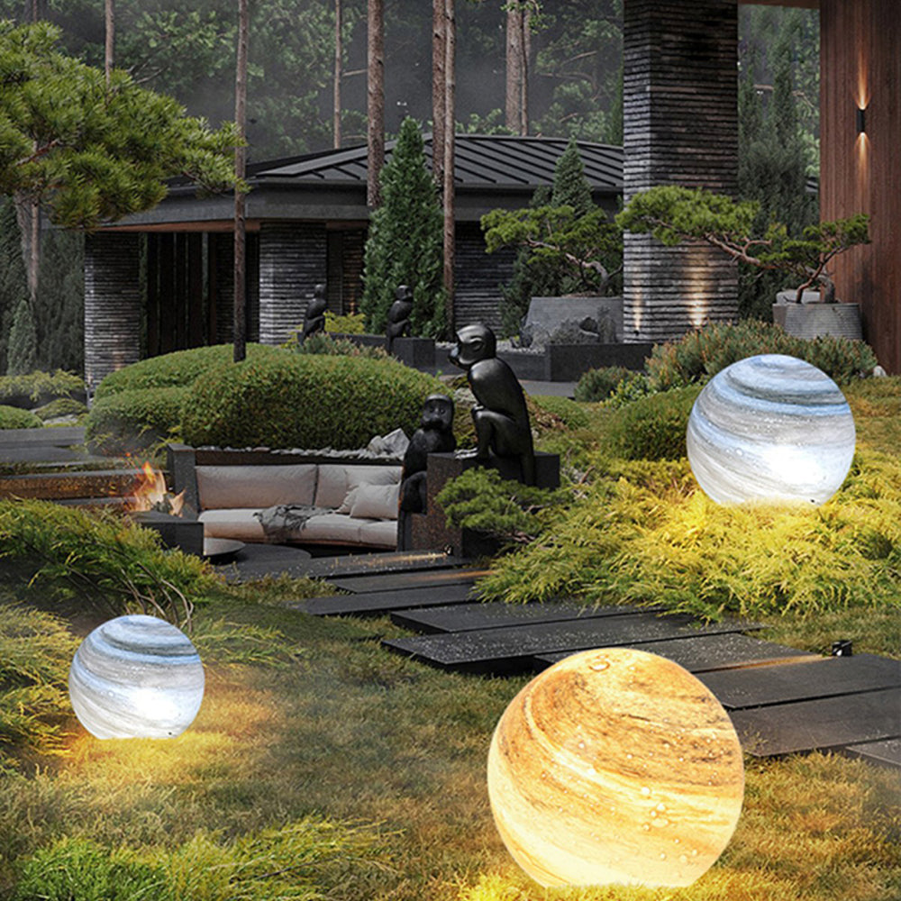Ray Decorative Solar Acrylic Planet Outdoor Ground Light, Milk Curry/Blue