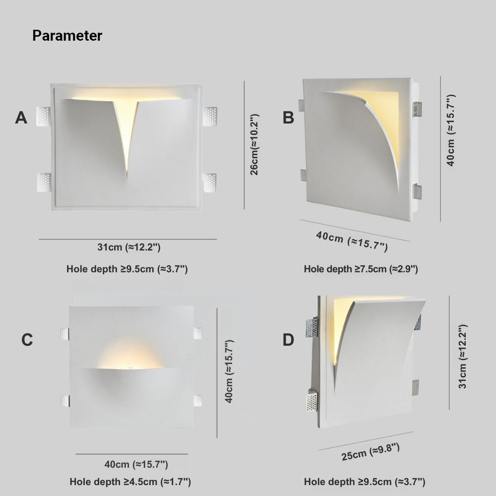 Aria Modern Recessed Metal/Plaster LED Wall Lamp, White
