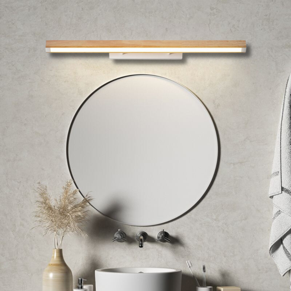 Muto Minimalist Linear Wood Vanity Wall Lamp, Bathroom