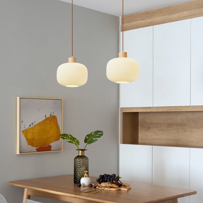 Muto Modern Wood/Glass Pendant Light, White