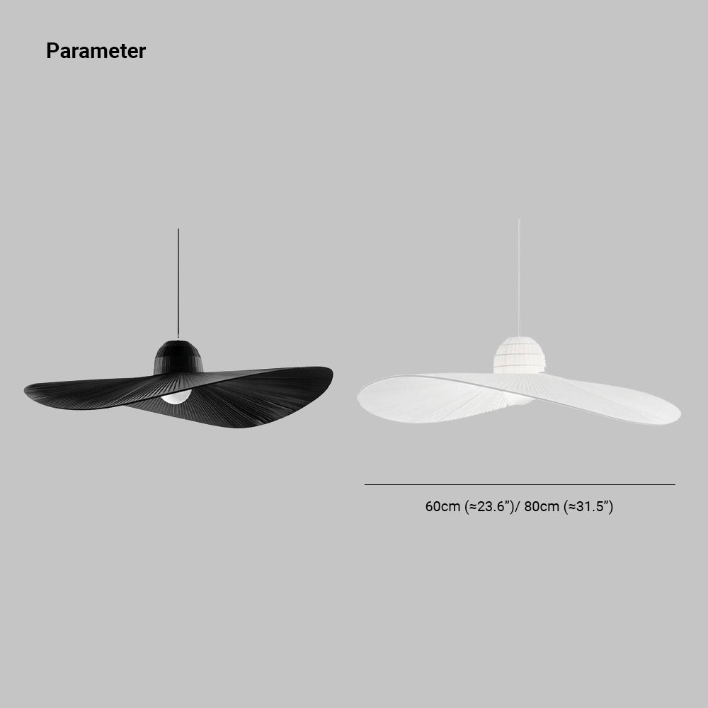 Ritta Modern Woven Wide-Brimmed Hat Shape Metal/Fabric Pendant Light, Black/White