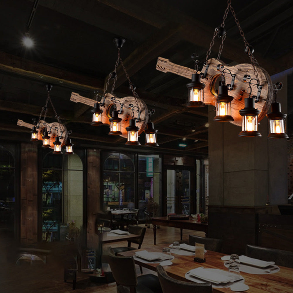 Epoch Retro Guitar Metal & Wood Pendant Light, 4 Heads