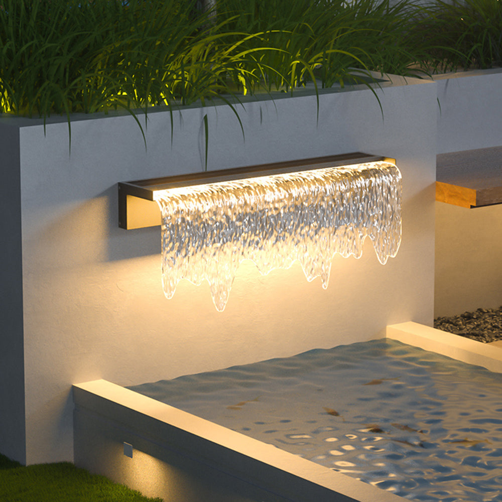 Ray Modern Minimalist Water Texture Metal/Acrylic Solar Waterproof Outdoor Wall Lamp, Black