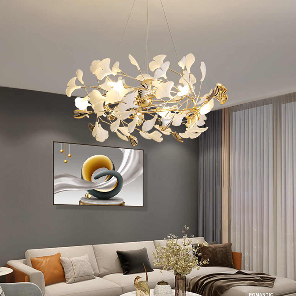 Olivia Ginkgo Leaf Modern Petal Shaped Metal Chandelier, Gold