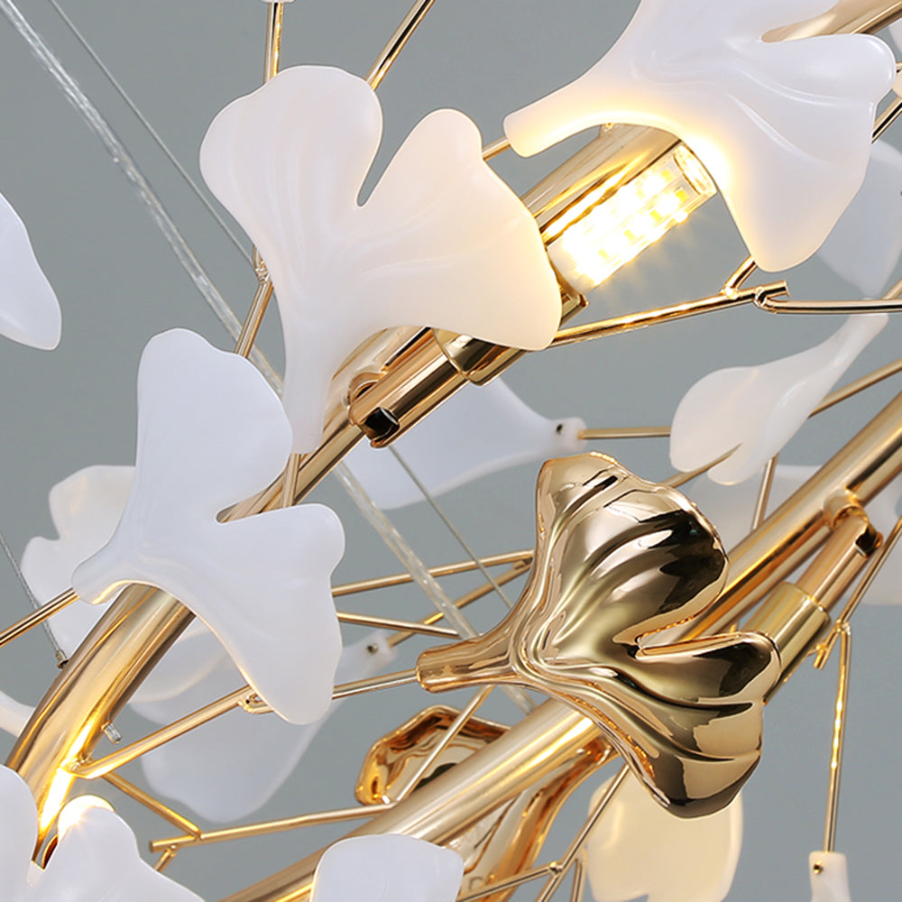 Olivia Ginkgo Leaf Modern Petal Shaped Metal Chandelier, Gold