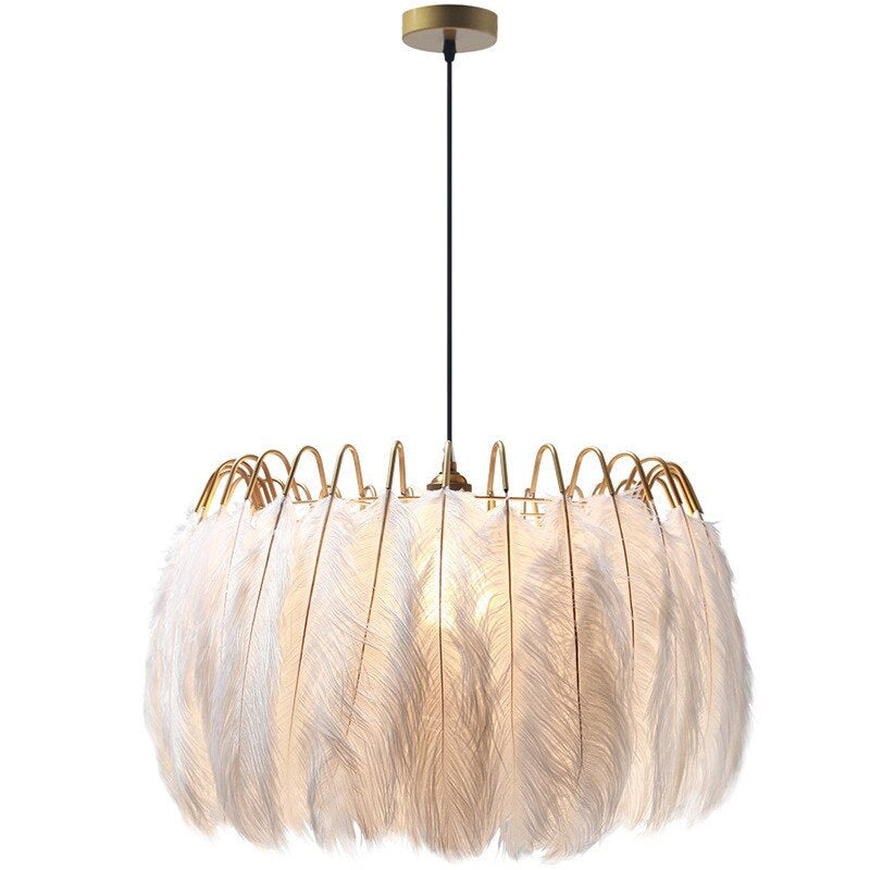 O'Moore Elegant Feather Pendant Light, Black/White, Bedroom/Living Room