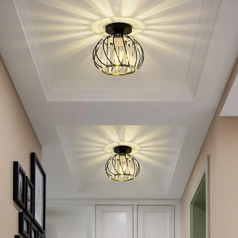Arisha Modern Globe Crystal Cage Ceiling Light, Black/Gold