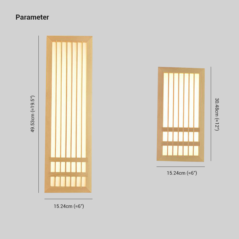 Muto Wall Lamp Rectangular Rustic, Wood/Acrylic, Log Color, Bedroom