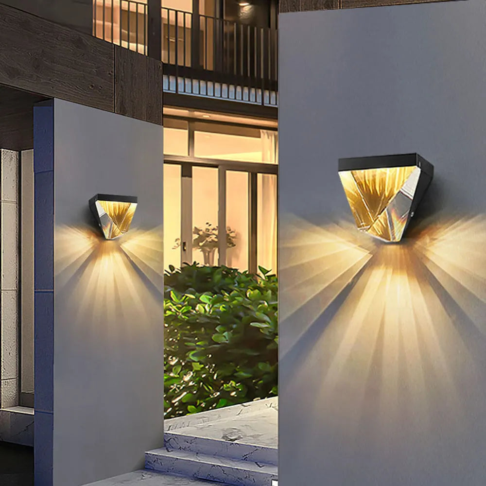 Ray Waterproof Diamond Shape Metal/Crystal Outdoor Wall Lamp, Gold/Black