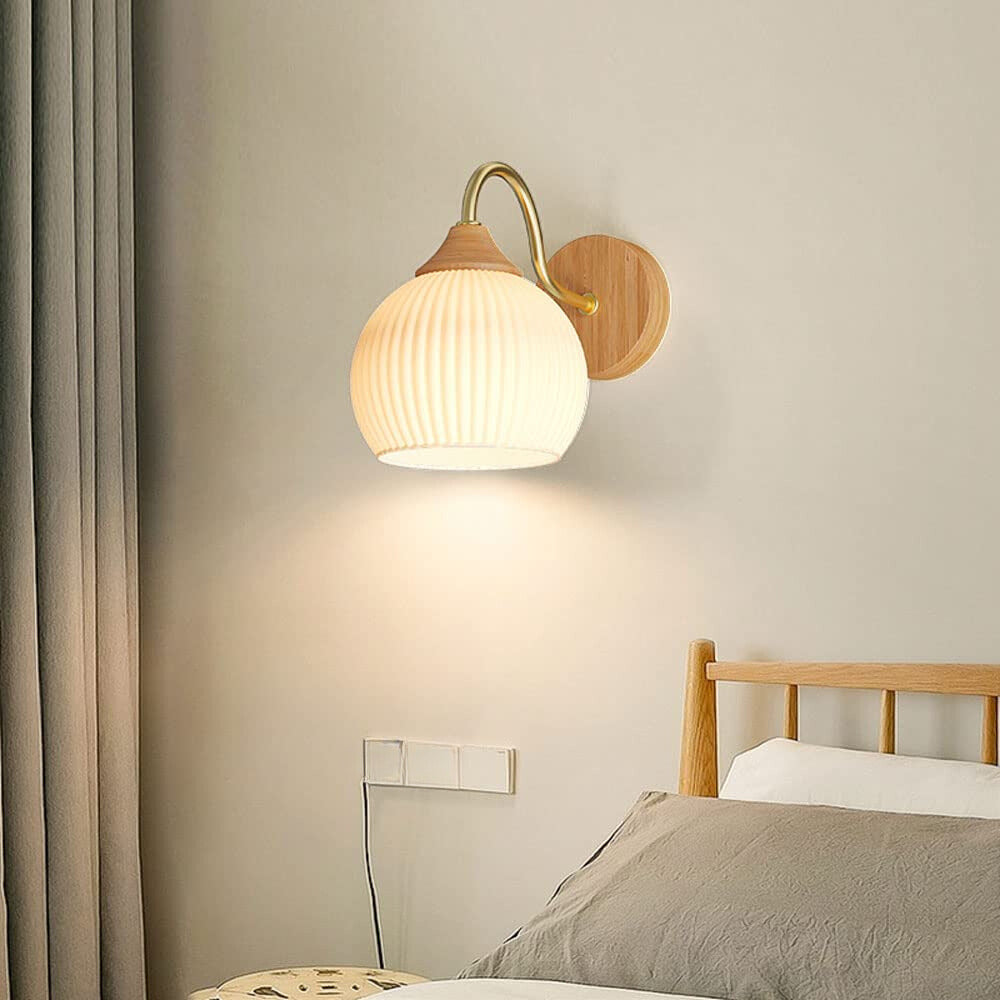 Muto Nordic Minimalist Indoor Wall Lamp Glass Wood Bedroom Balcony