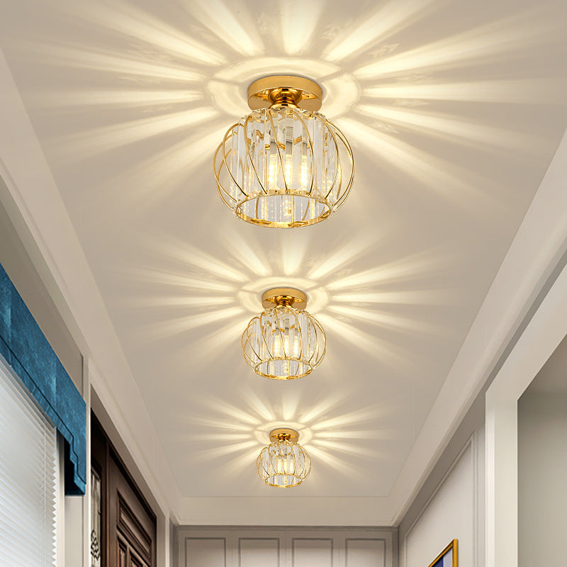 Arisha Modern Globe Crystal Cage Ceiling Light, Black/Gold