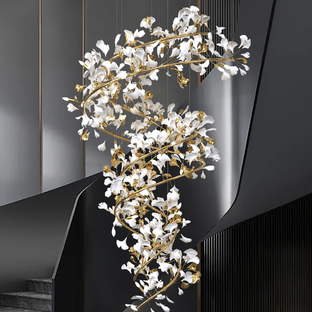 Olivia Modern Gold Staircase Chandelier, Metal & Ceramic