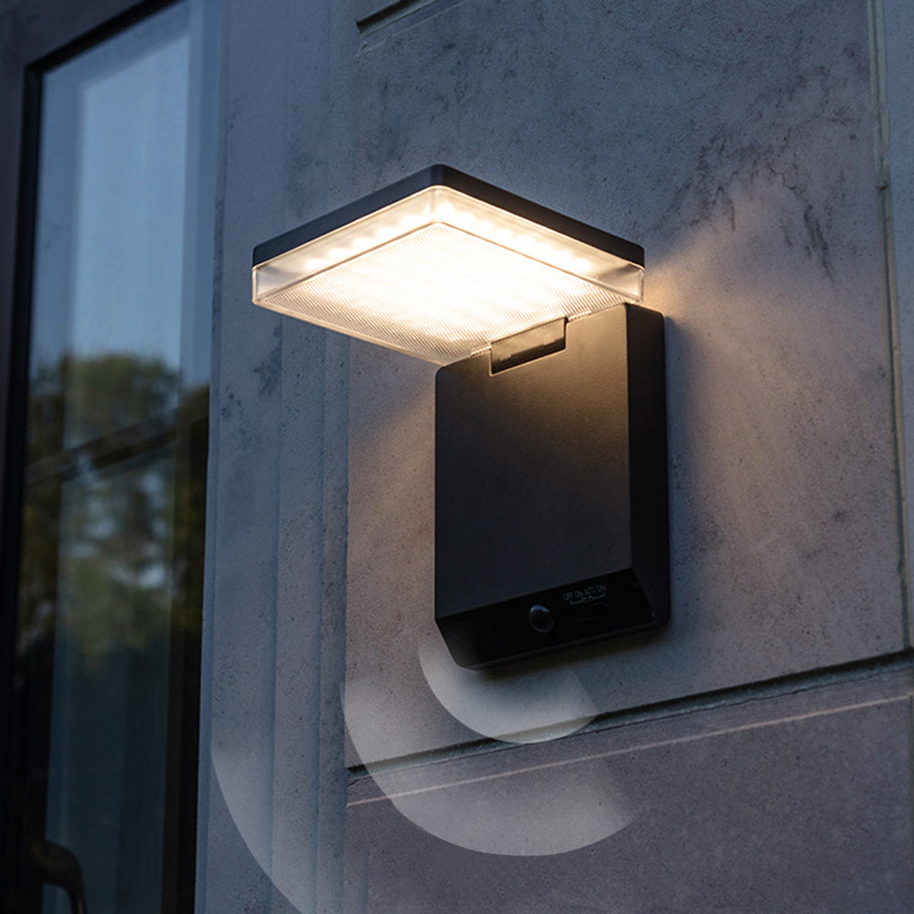 Ray Modern Minimalist Right-Angle Acrylic Sensor Solar Waterproof Outdoor Wall Lamp, Black