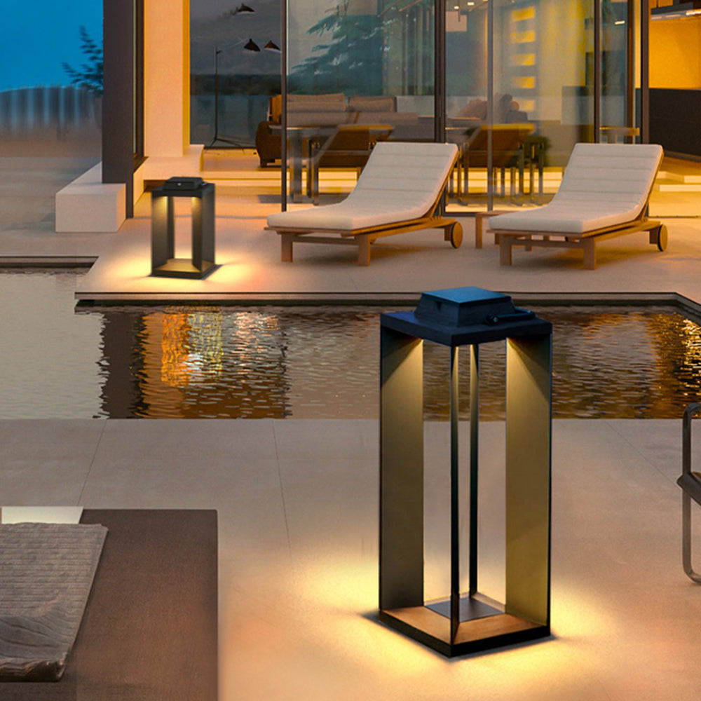 Ray Minimalist Cuboid Outdoor Floor Lamp, Hardwired, Black