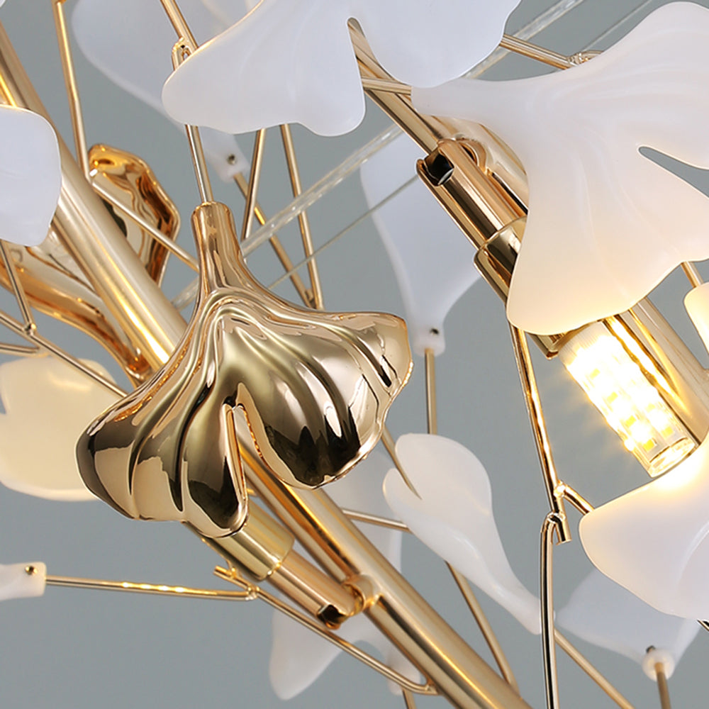 Olivia Ginkgo Leaf Modern Petal Shaped Metal Chandelier, Gold