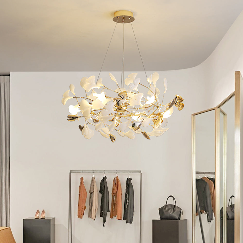 Olivia Ginkgo Leaf Modern Petal Shaped Metal Chandelier, Gold