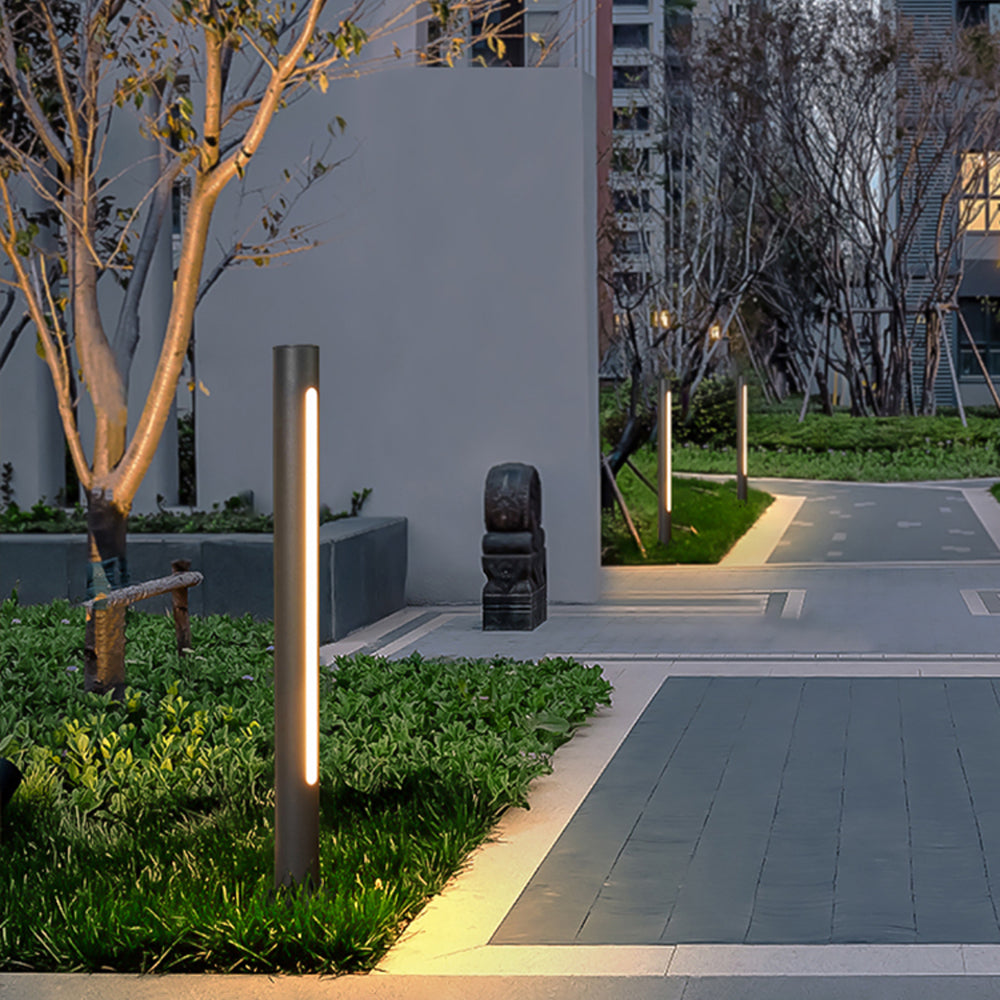 Ray Metal Cylindrical Linear Strip Outdoor Path Light, Black