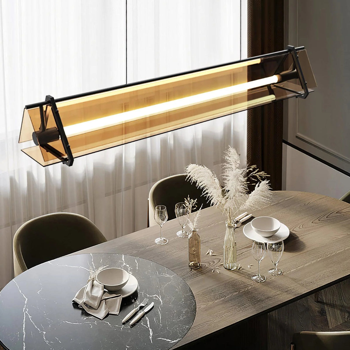 Arisha Industrial Triangle Metal/Glass Pendant Light, Gold