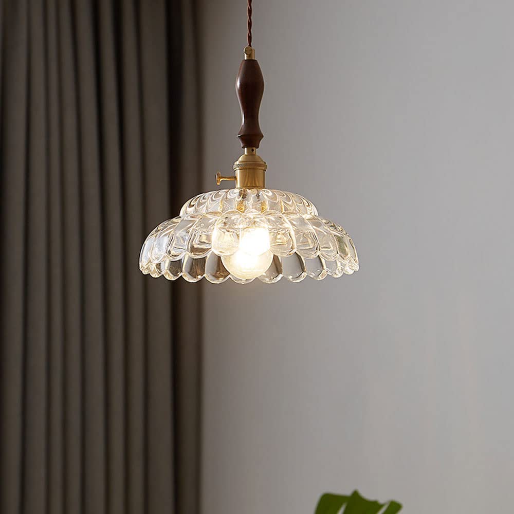 Valentina Modern LED Pendant Light Wooden Handle Metal Glass Bedroom