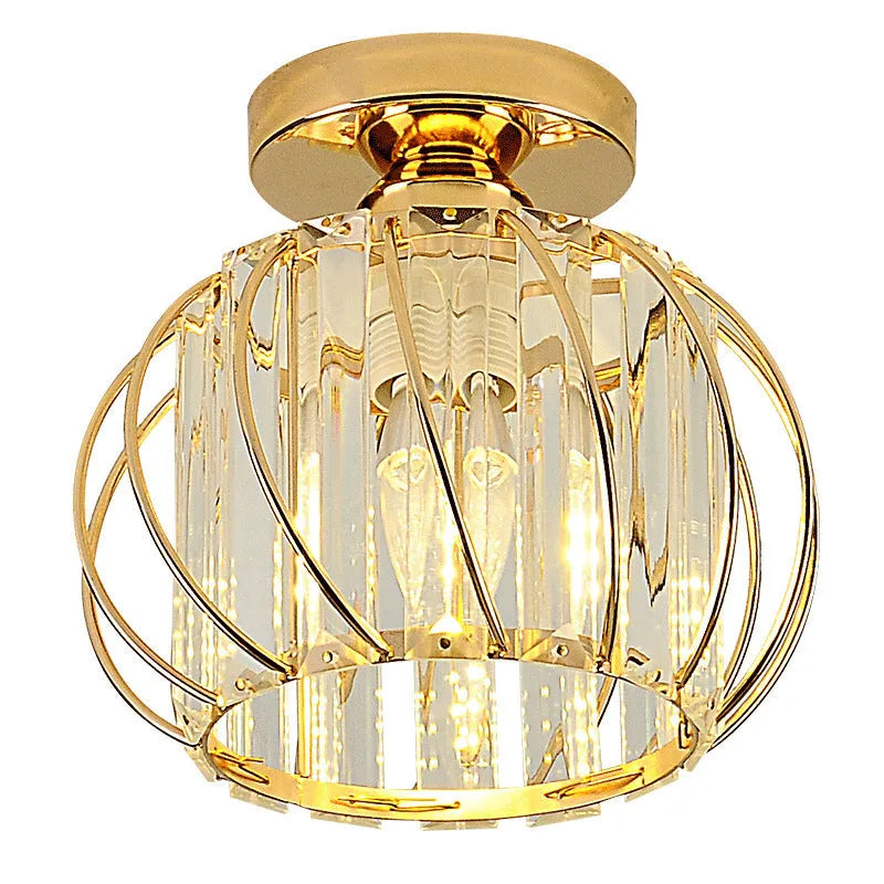 Arisha Modern Globe Crystal Cage Ceiling Light, Black/Gold