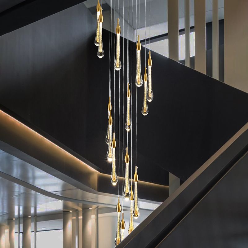 Valentina Modern Teardrop Crystal Chandelier, Gold