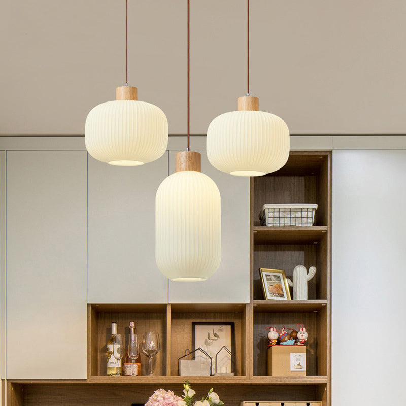 Muto Modern Wood/Glass Pendant Light, White