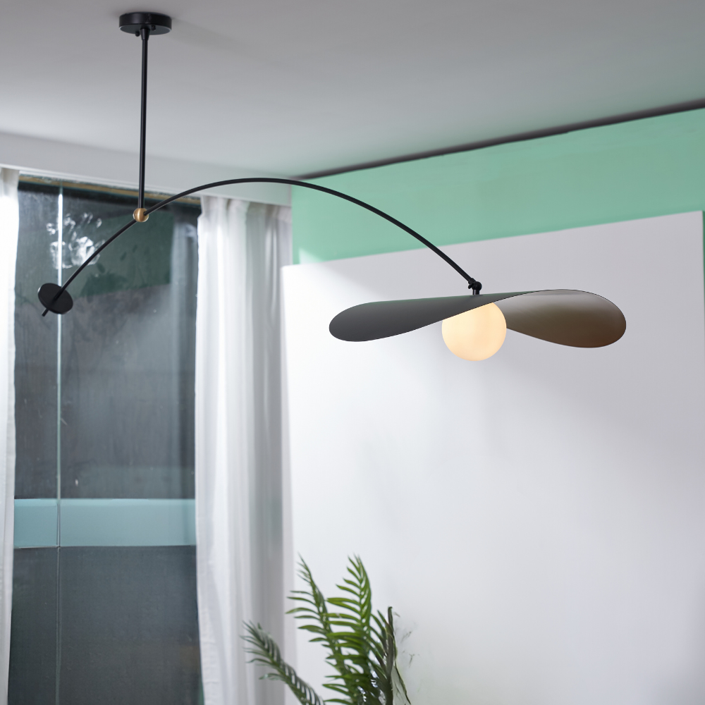 Arisha Minimalist Lotus Leaf Shaped Metal Pendant Light, Black/Gold