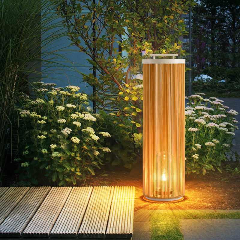 Ray Retro Metal/Rattan Floor Lamp, Hardwired/Solar/LED, Outdoor
