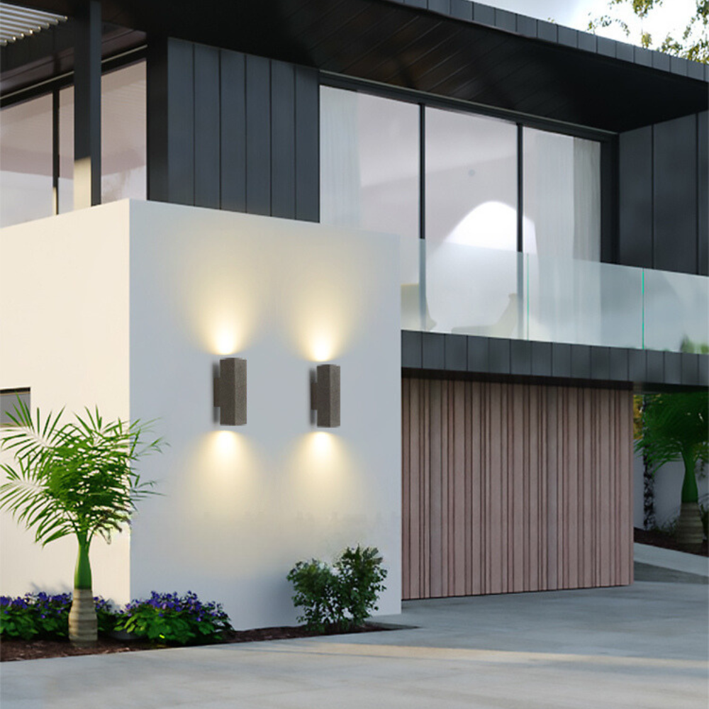Ray Minimalist Cement Square Outdoor Wall Lamp, White