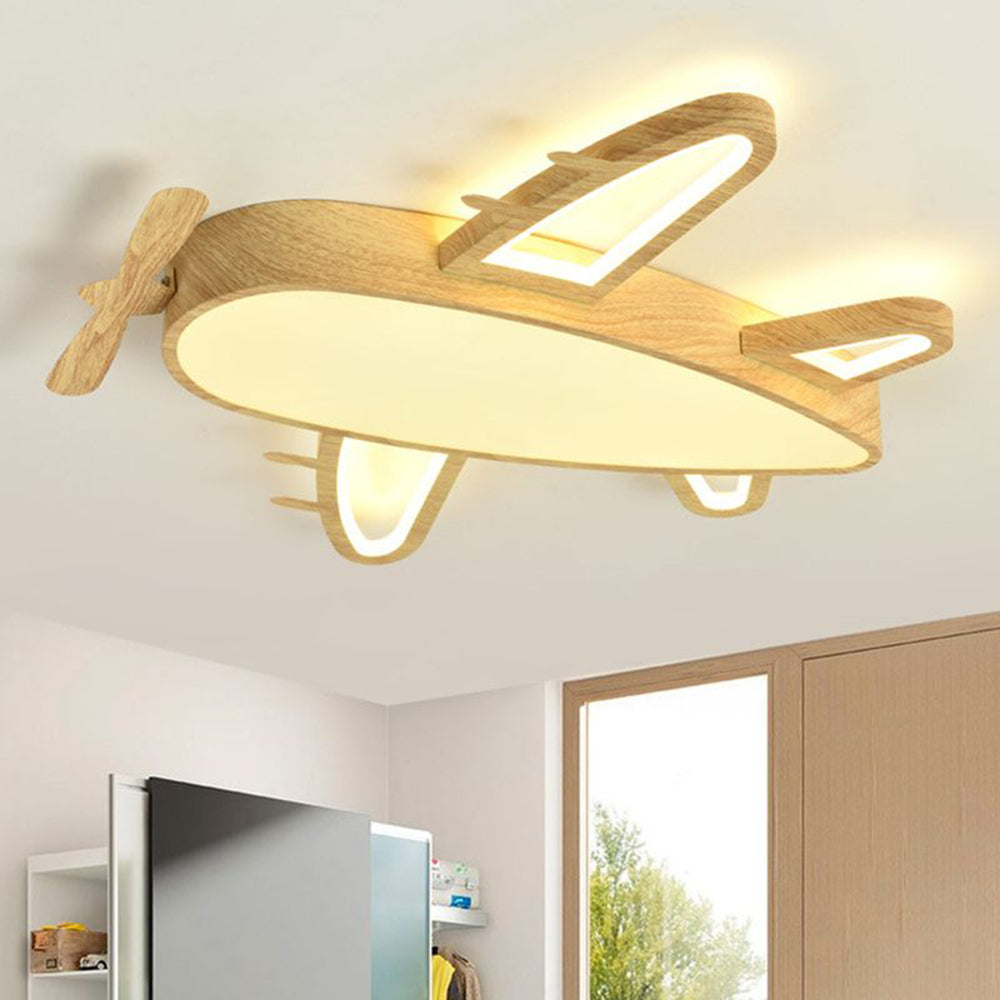 Arisha Modern Art Deco Airplane Flush Mount Ceiling Light, Wood/Dark Wood