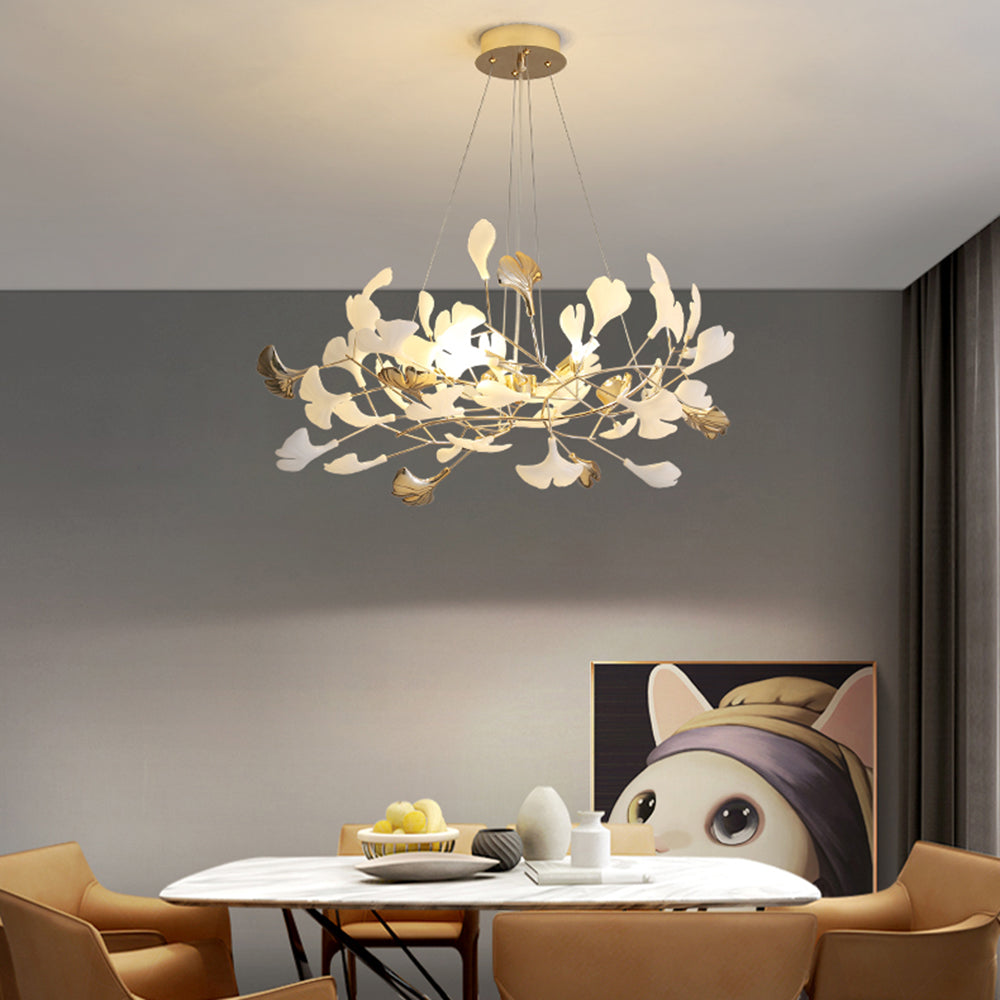Olivia Ginkgo Leaf Modern Petal Shaped Metal Chandelier, Gold