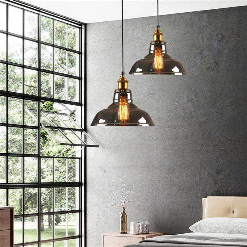 Valentina Industrial Glass Pendant Light Clear/Amber/Smoke Grey