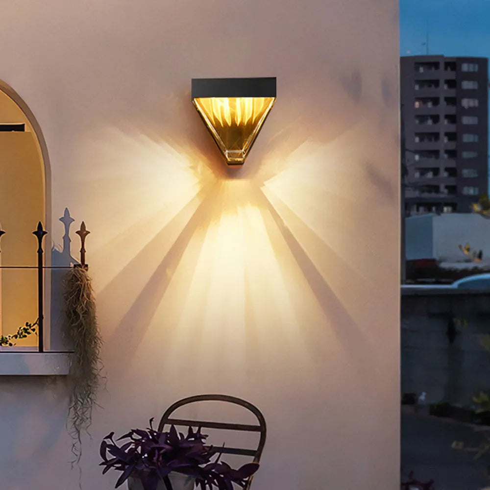 Ray Waterproof Diamond Shape Metal/Crystal Outdoor Wall Lamp, Gold/Black