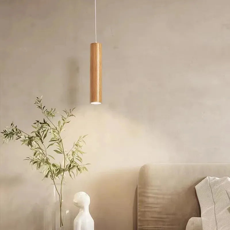 Muto Cylindrical Wood Pendant Light, for Bedroom & Kitchen Island