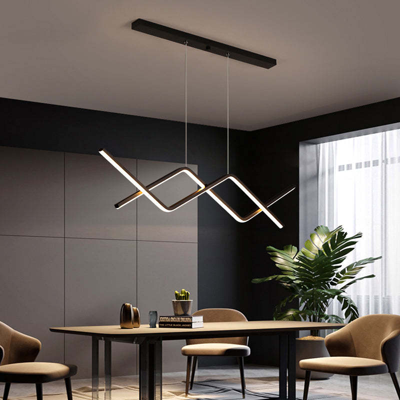 Arisha Pendant Light Linear/Double Curve Modern, Metal, Black/Gold