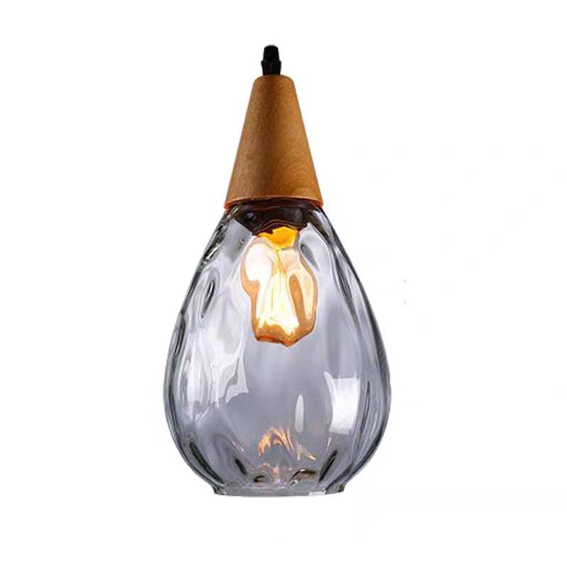 Valentina Vintage Teardrop Pendant Light, Glass/Wood