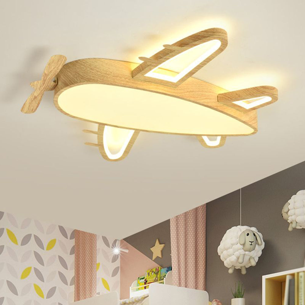 Arisha Modern Art Deco Airplane Flush Mount Ceiling Light, Wood/Dark Wood