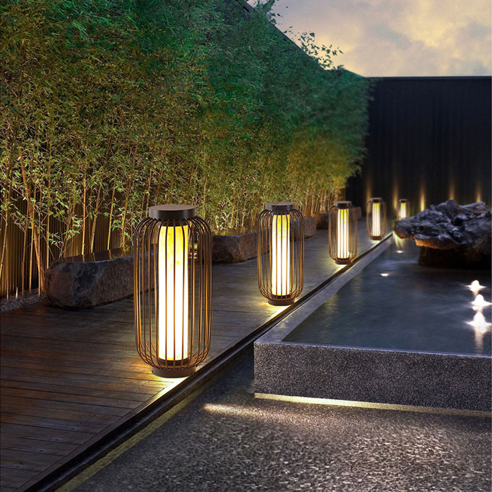 Ray Lantern Solar/Rechargeable Outdoor Floor Lamp, Brown