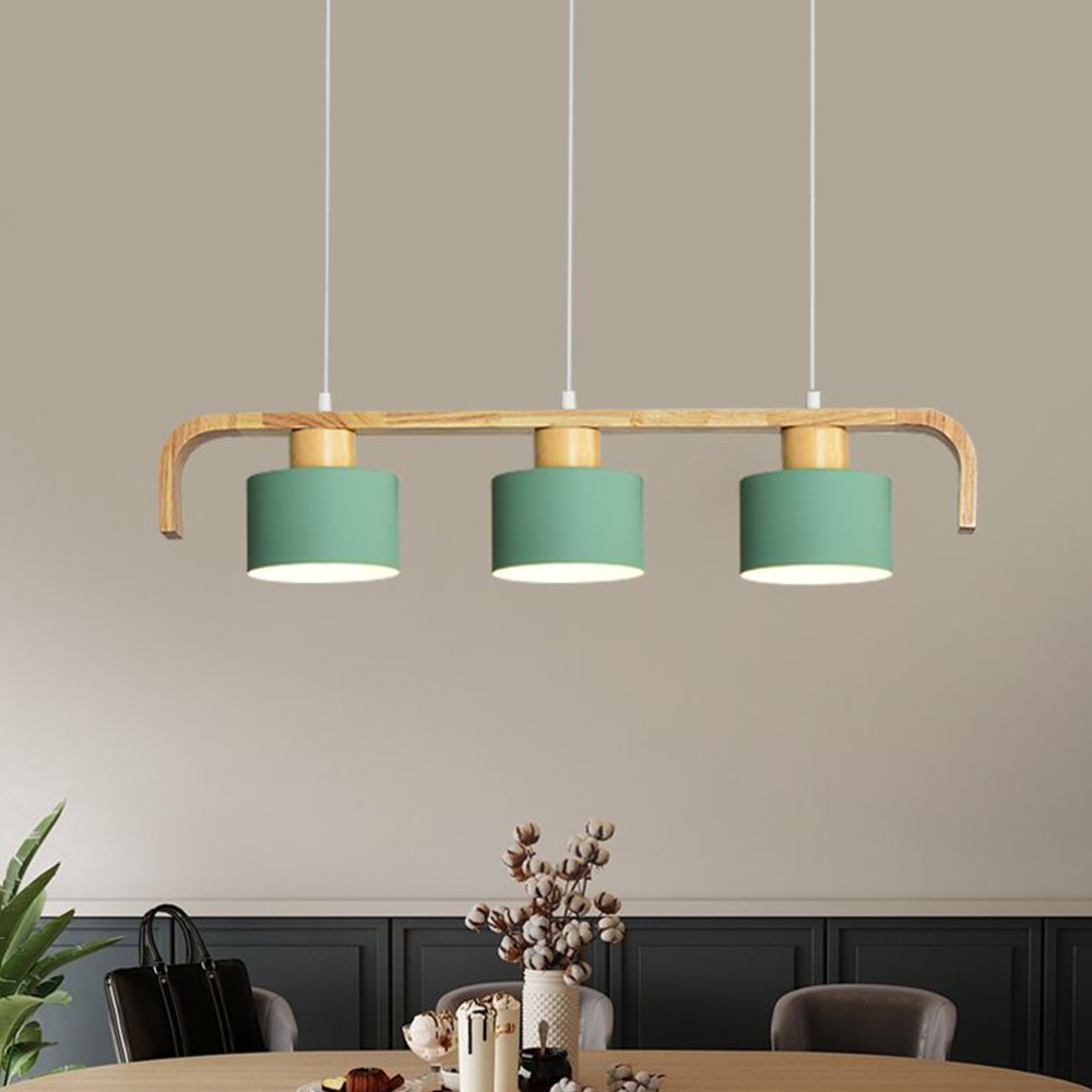 Valentina Pendant Light Cylinder Nordic, Bamboo, White/Green/Gray, Bedroom