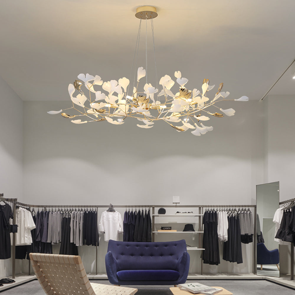 Olivia Ginkgo Leaf Modern Petal Shaped Metal Chandelier, Gold