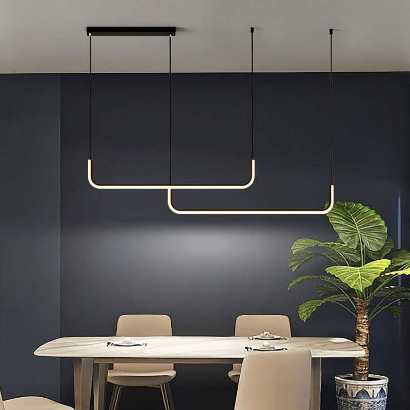 Arisha Modern Linear Pendant Light Double Frame, Black/Gold